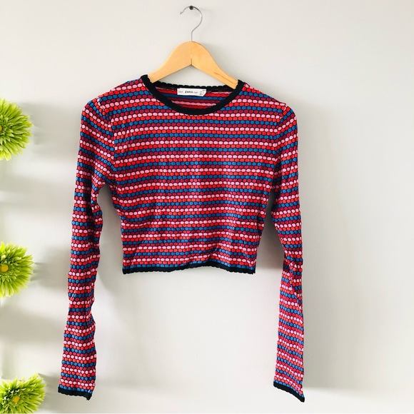 🟡2/30$ | Zara | Crop Fine Knit Multicoloured top - Picture 7 of 11